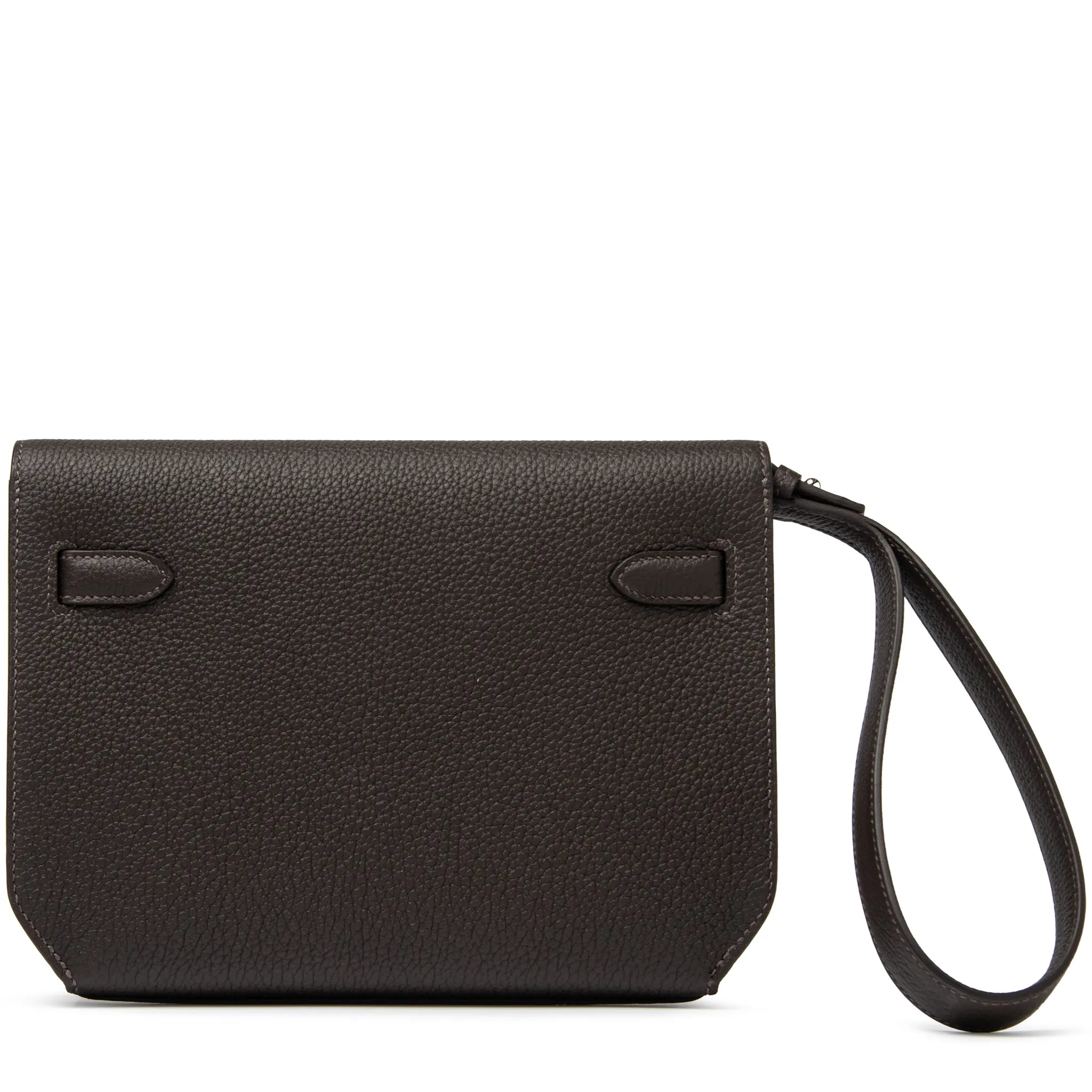 Back View of Hermes Kelly Depeches 25 Negonda Calfskin Bai Brun Palladium Hardware